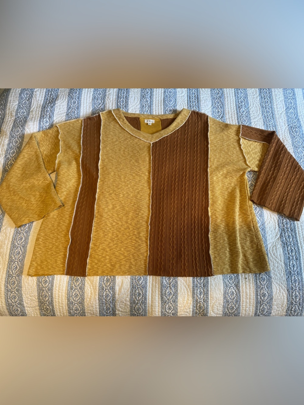 POL Two-Tone Mustard Oversized Boxy Knit Sweater M